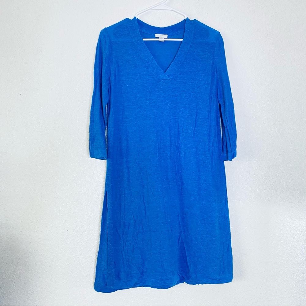 J. Jill Boho Linen Blend Coastal V-Neck Side Split Lagenlook Tunic Top Small